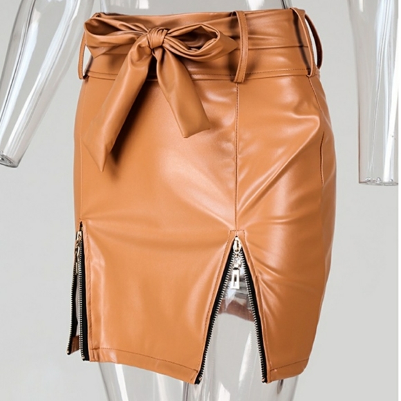🏆HP🏆1 XL left* Cognac Faux Leather Mini Skirt - Picture 5 of 9